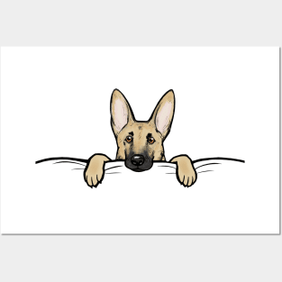 Cute German Shepherd Dog Peeking Posters and Art